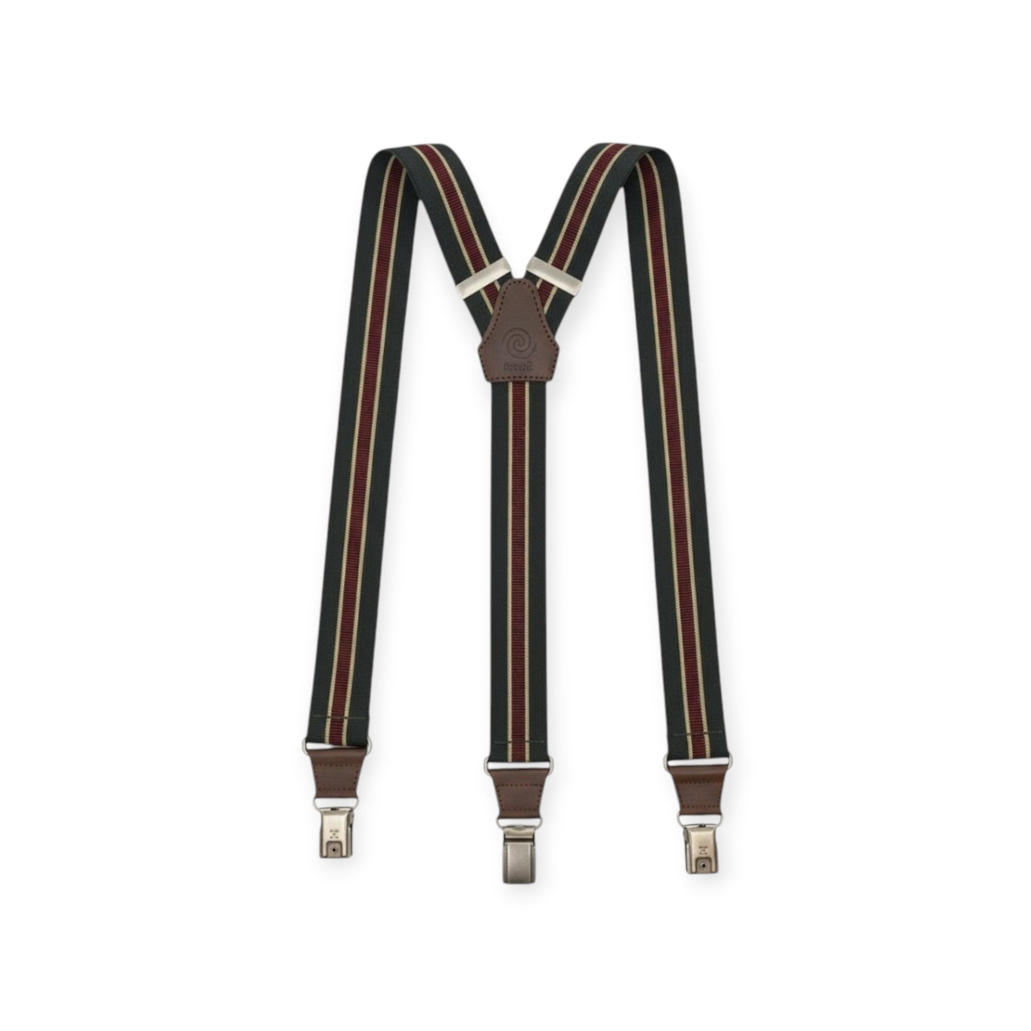 Artigianale Sbarià Regimental suspenders with detailed fabric and leather accents, made in Italy.