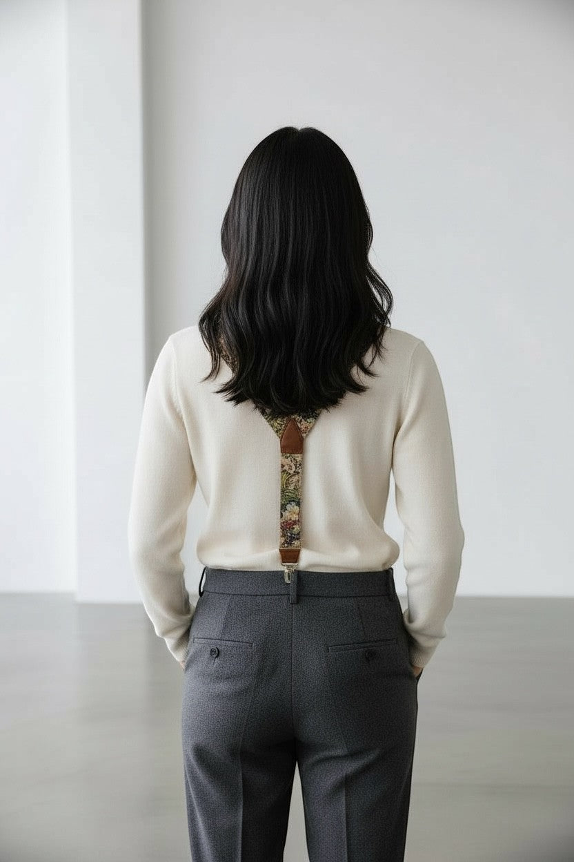 Italian-made Sbarià Bretella Comix suspenders with colorful, artistic design and adjustable straps, crafted for style and comfort.