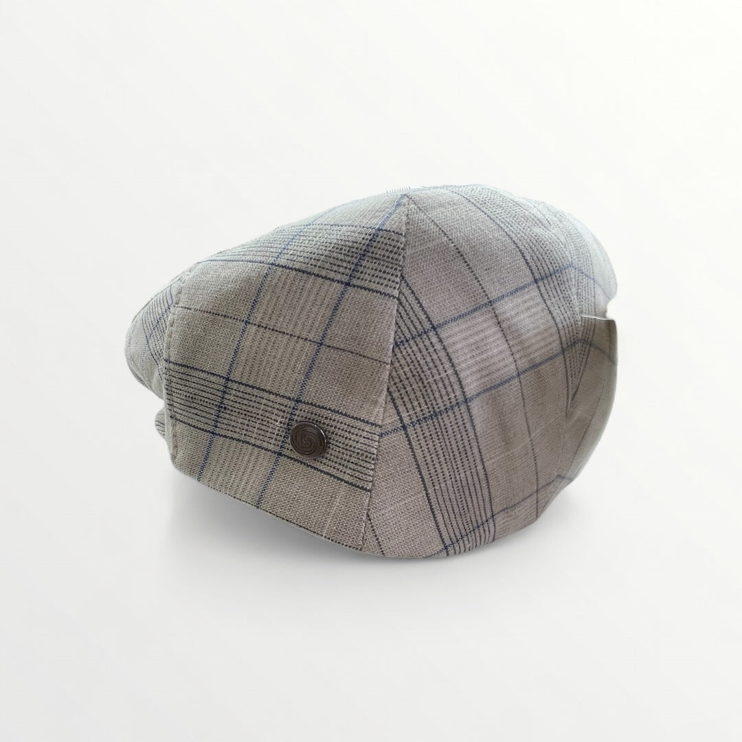 Sbarià Coppola Siciliana beige with checkered pattern, traditional Italian hat with a woven design and classic style.