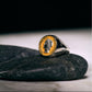 Silver Anello Chevalier ring by BDG Accessories with colorful enamel accents, vintage 1950s Dolce Vita style.
