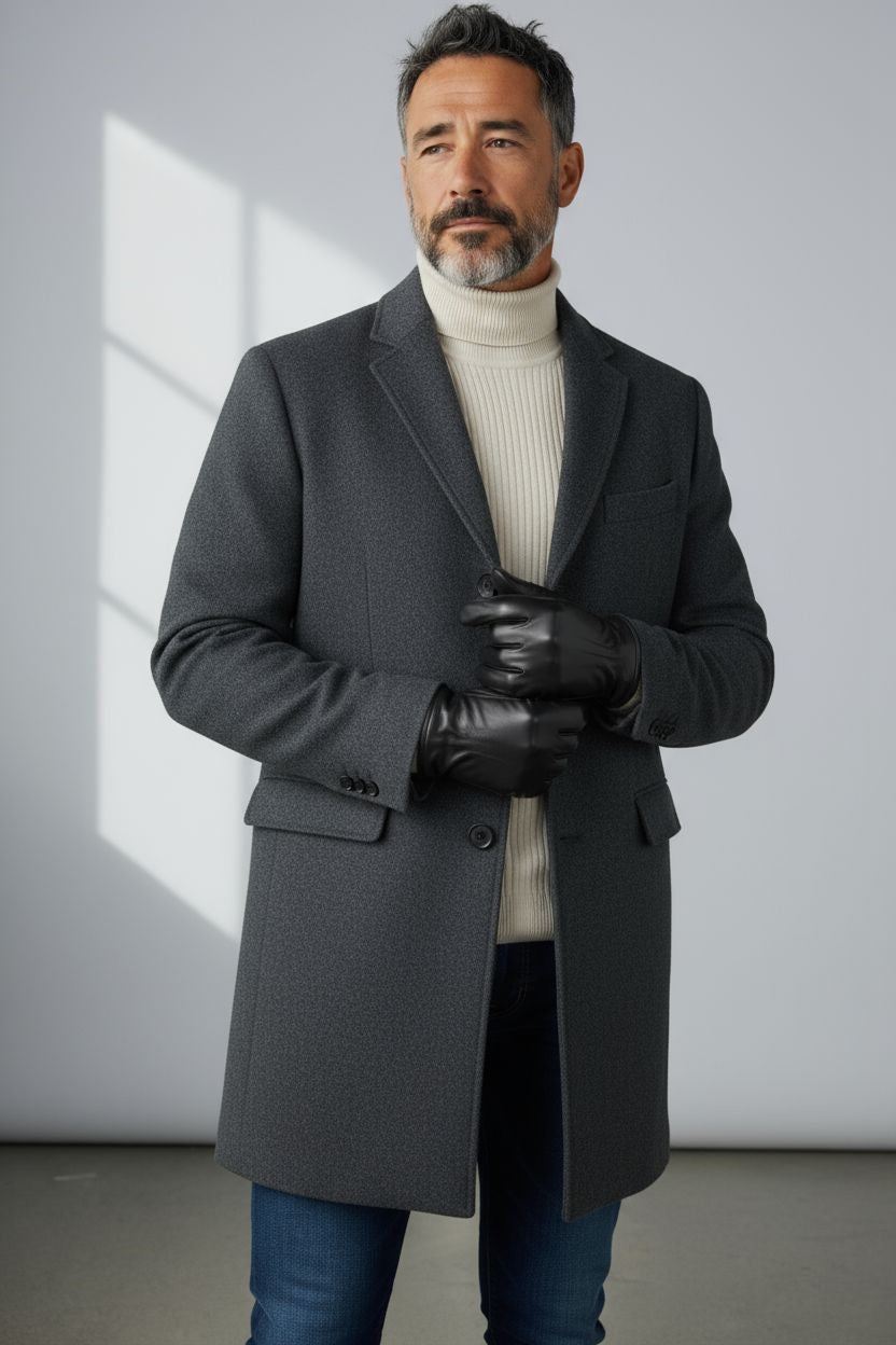 Classic men's leather gloves in soft nappa leather by Sbarià, shown in a close-up image highlighting the refined texture and stitching.