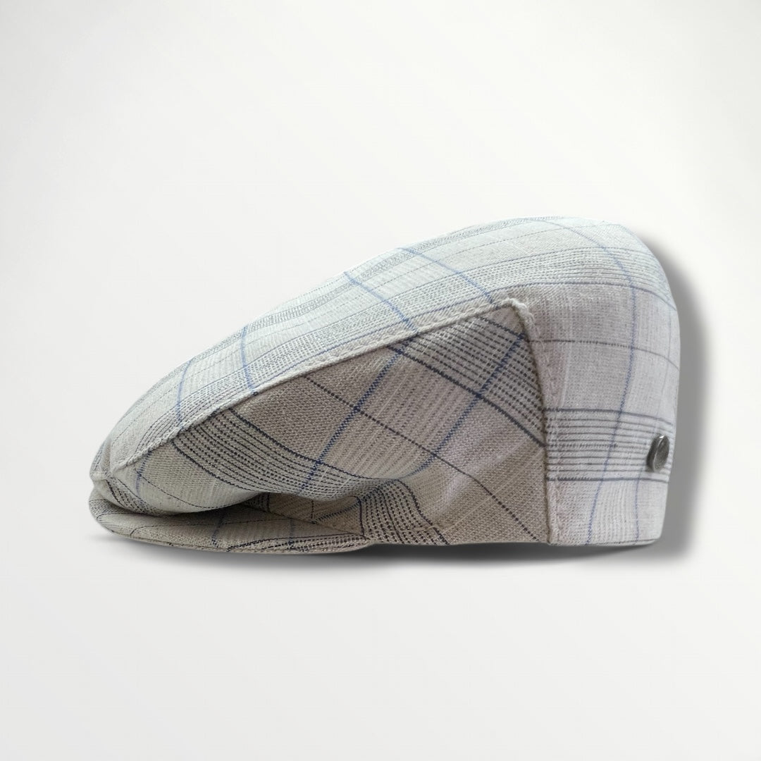 Coppola Sbarià Siciliana beige with classic checkered pattern, traditional Italian headwear, woven fabric, and structured design.
