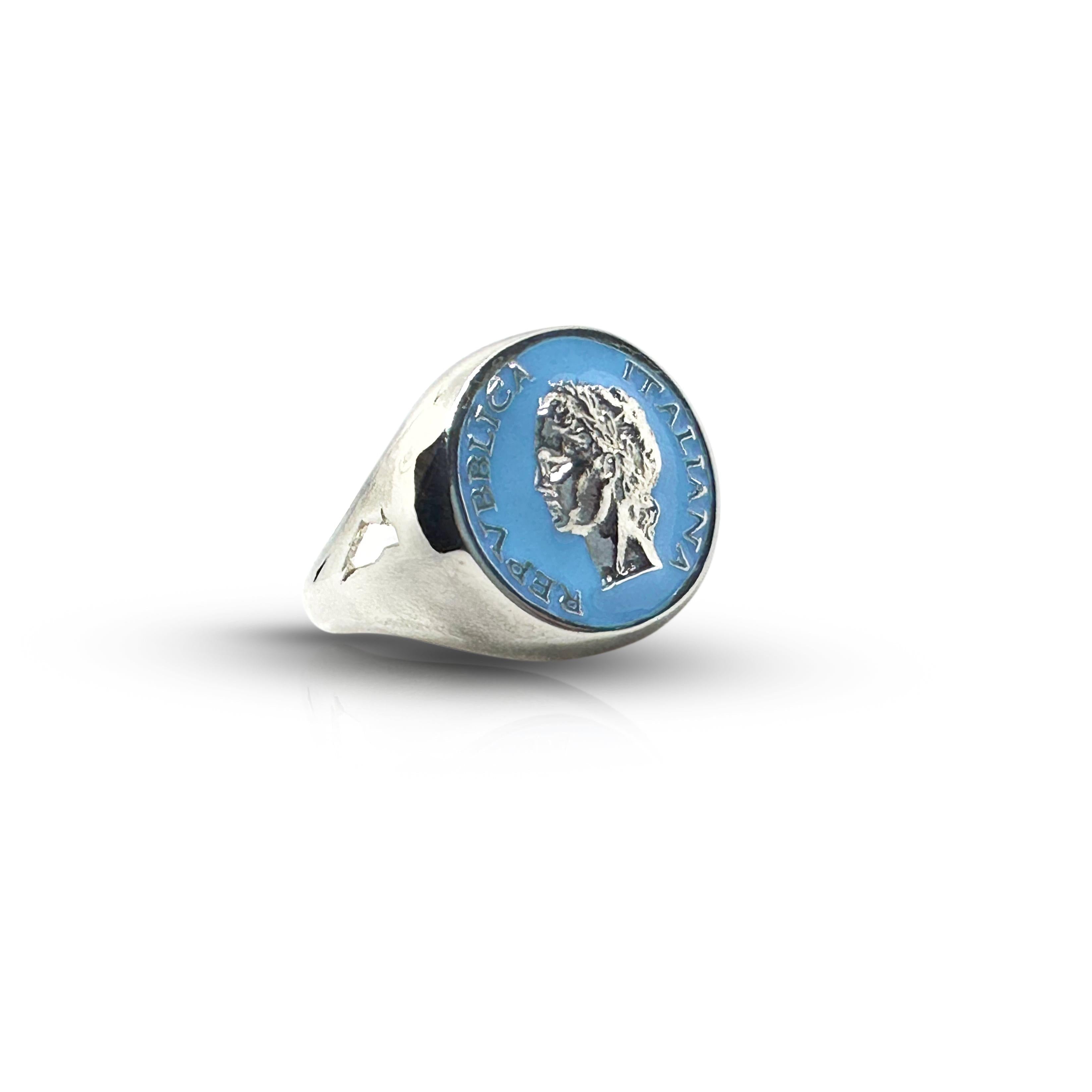 Silver Anello Chevalier ring with colorful enamel design inspired by 1950s vintage style, by BDG Accessories.