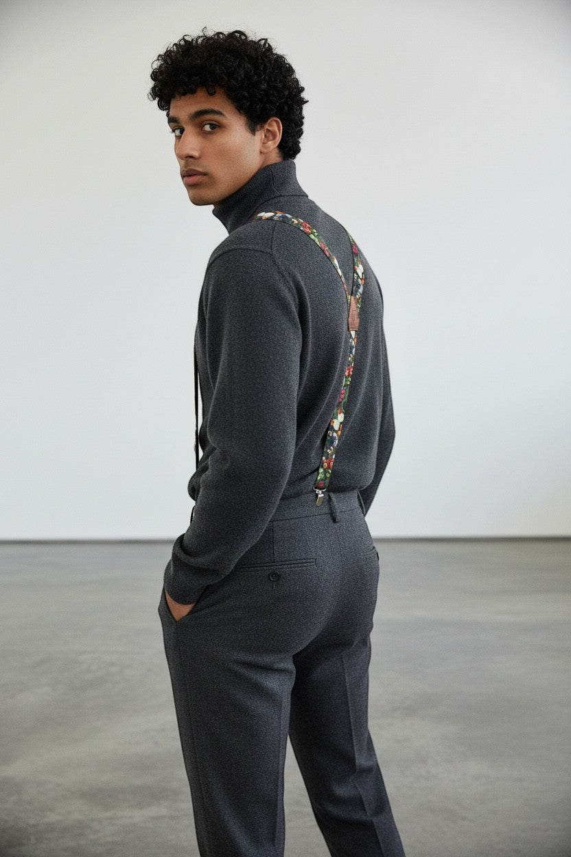 Artigianale Sbarià Bretelle Farfalle suspenders with Italian craftsmanship, featuring bowtie-shaped straps and adjustable fit.