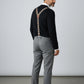 Artisanal Italian Sbarià Bretella Messico adjustable suspenders with leather accents and metal clips, displayed on a neutral background.