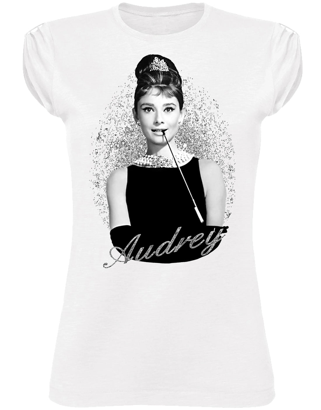 Cotton Donna T-shirt featuring Audrey Hepburn cinema portrait, stylish urban design by STREET STYLE, eco-friendly 100% organic cotton.
