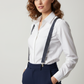Bretella Pois artigianale Made in Italy – Sbarià – Modella donna con camicia bianca