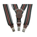 Artigianale made in Italy Sbarià regimental suspenders with classic striped pattern and leather accents.