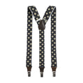 Artigianale Sbarià rombi-style suspenders with leather accents, handcrafted in Italy, featuring detailed woven fabric and adjustable straps.