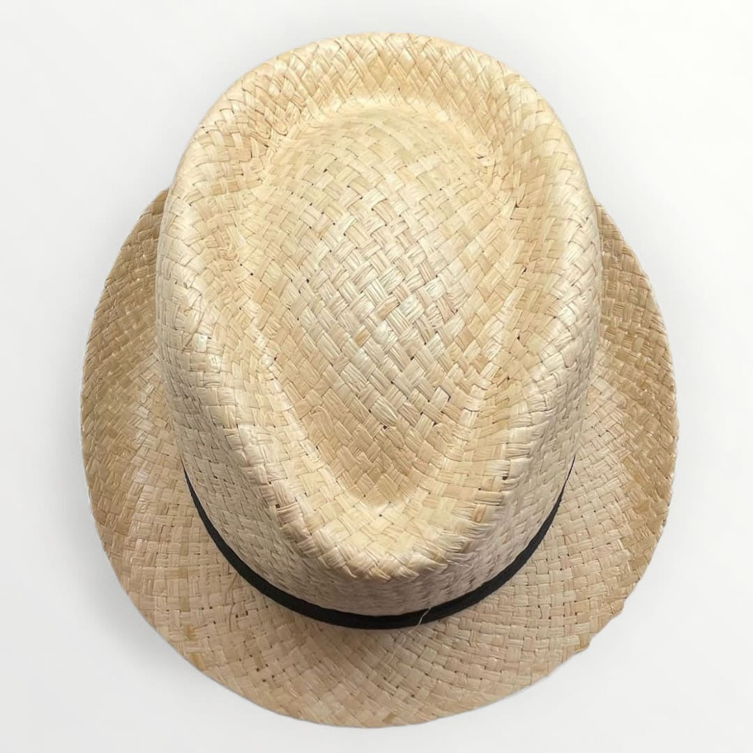 Sbarià raffia trilby hat with gros grain cotton trim, stylish sun hat with a classic fedora shape and woven texture.