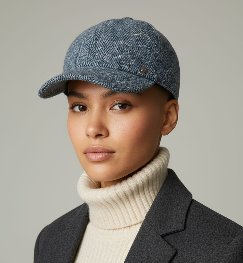 Cappello Baseball in lana spina di pesce celeste