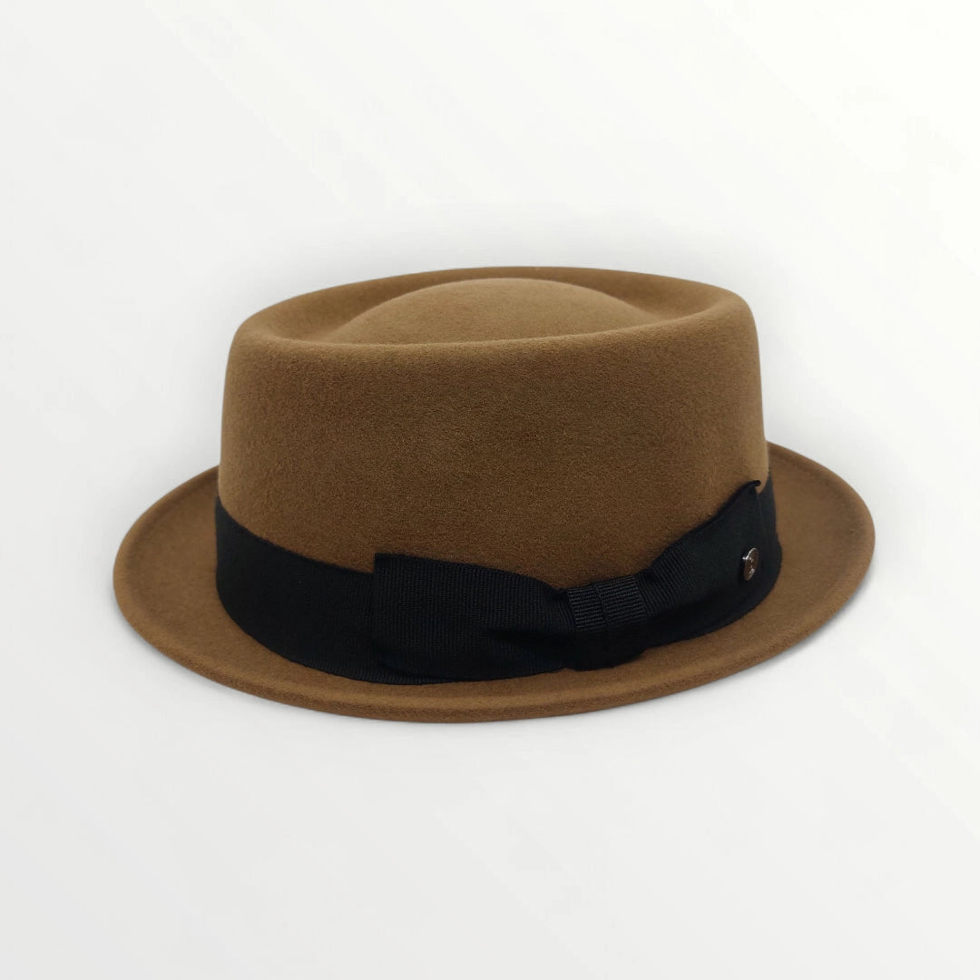 Sbarià felted wool pork pie hat with bow, waterproof and crushable, stylish headwear with a classic design.