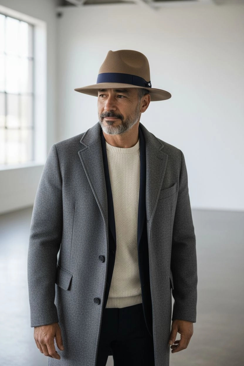 Sbarià felted wool fedora hat with a bow, waterproof and crushable, featuring a round shape and stylish design.