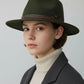 Cappello Fedora Oval in feltro di lana oliva e cinturino in pelle "Waterproof and Crushable"