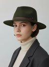 Cappello Fedora Oval in feltro di lana oliva e cinturino in pelle "Waterproof and Crushable"