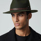 Cappello Fedora Oval in feltro di lana oliva e cinturino in pelle "Waterproof and Crushable"