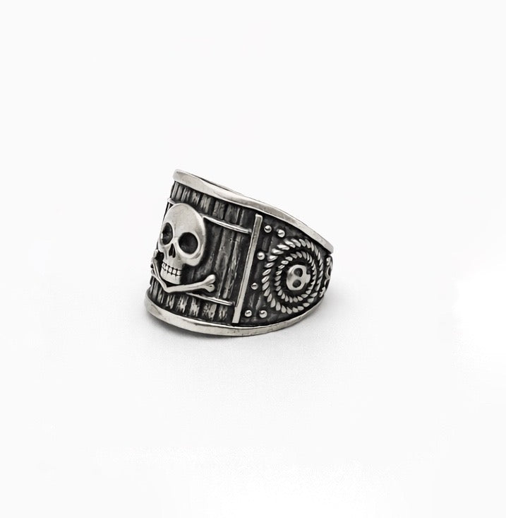 Black Sails pirate-style silver ring by BDG Accessories, featuring intricate detailing and a bold, rugged design.