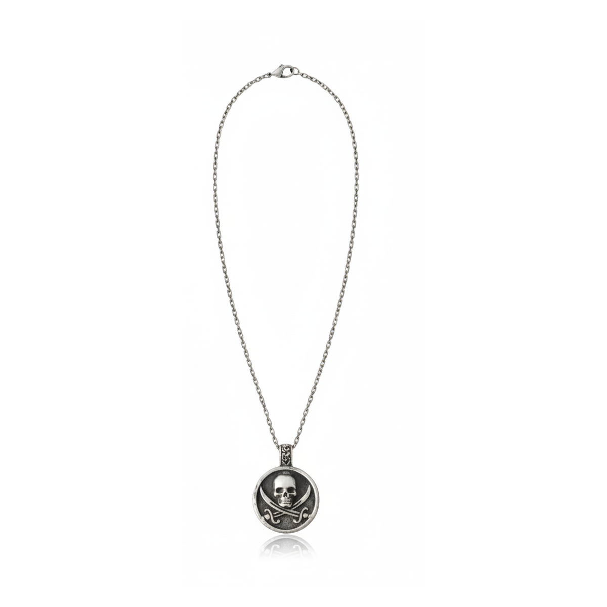 Silver and bronze pirate-themed necklace with black sails design from BDG Accessories, featuring detailed craftsmanship.