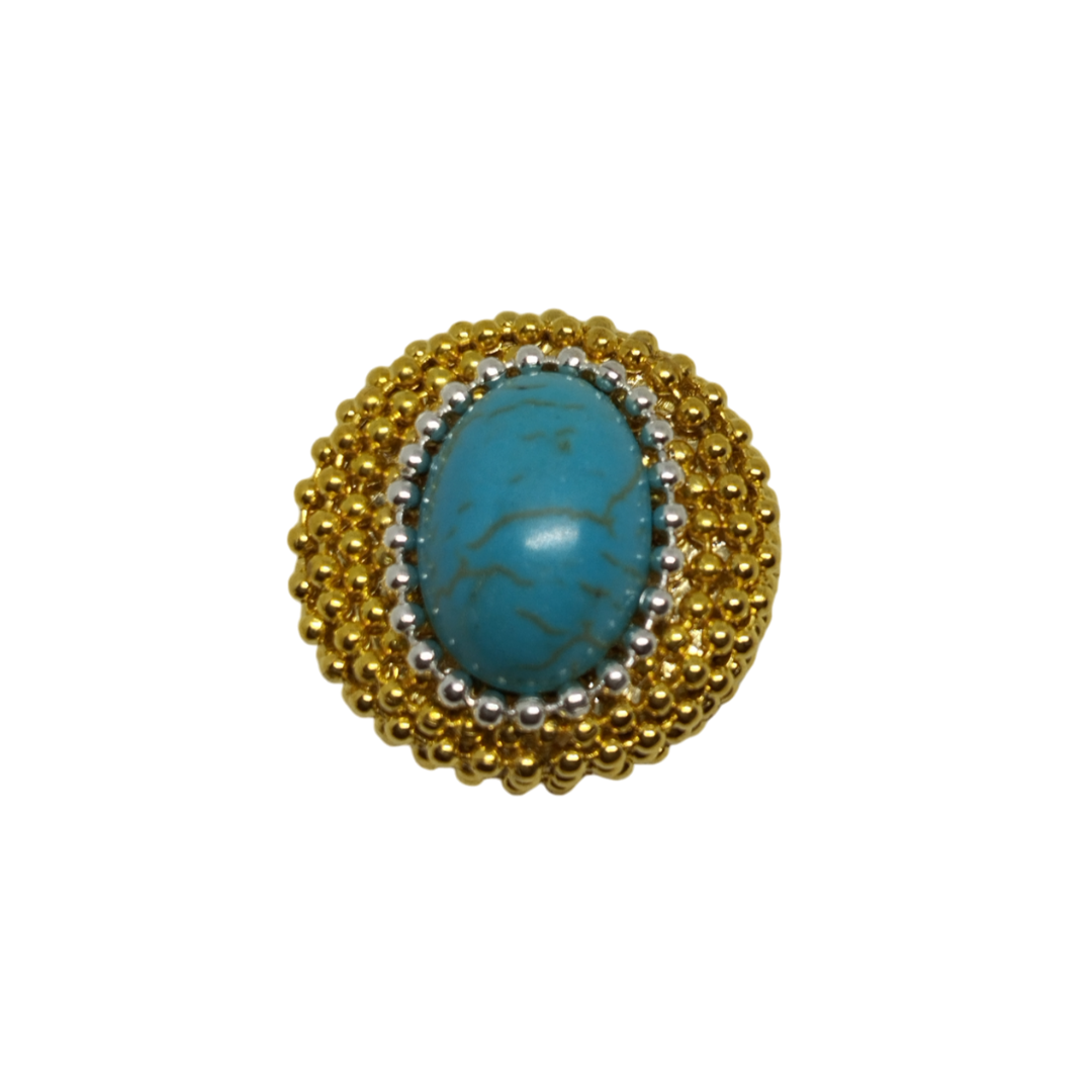 Claudia De Rosa Jewelry set Anello Calamita with turquoise and gold clasp, magnetic ring featuring a vibrant turquoise stone.