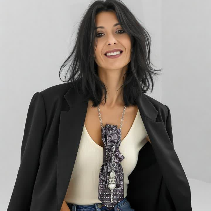 Claudia De Rosa Jewelry Urban Warrior Cravatta Gioiello worn as a decorative tie accessory, featuring intricate jewel design.