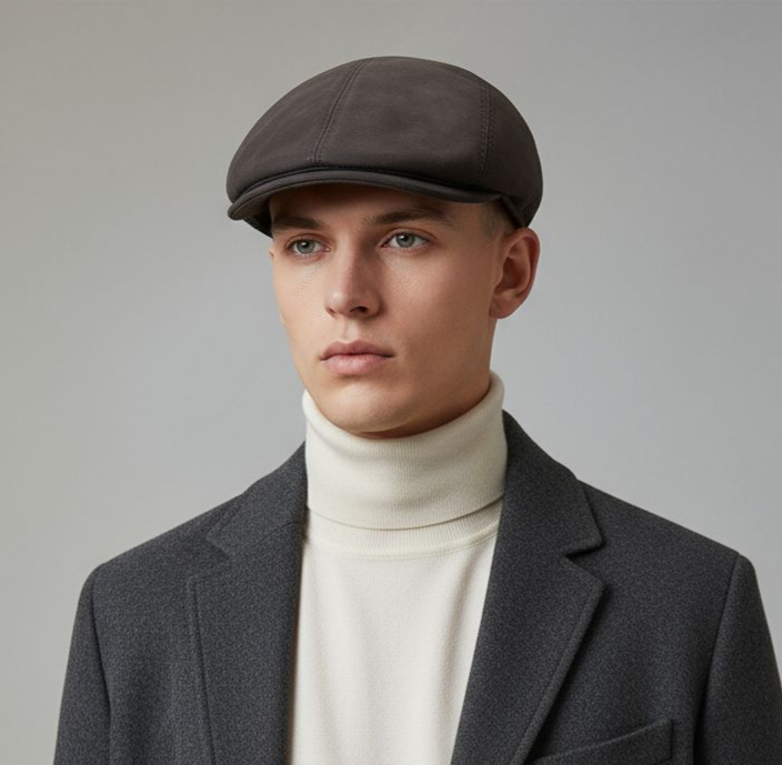 Coppola Duffy in vera pelle nabuk testa di moro by Sbarià, showcasing a stylish, textured brown hat with a wide brim.