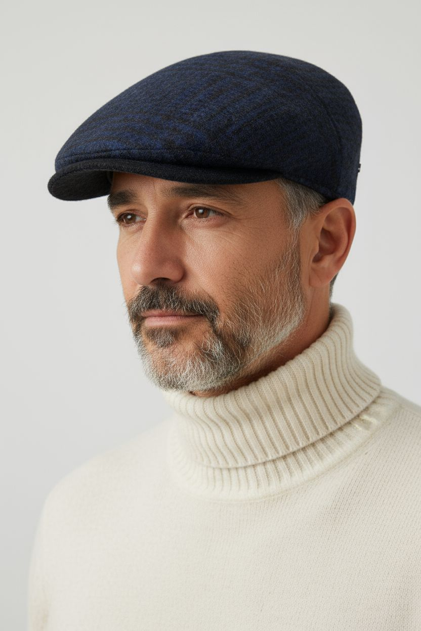 Coppola Taormina in pure blue multicolored wool by Sbarià, handmade with detailed craftsmanship.