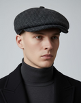 Grey wool Coppola Inglese Oxford hat by Sbarià featuring a spliced design, inspired by Peaky Blinders style.