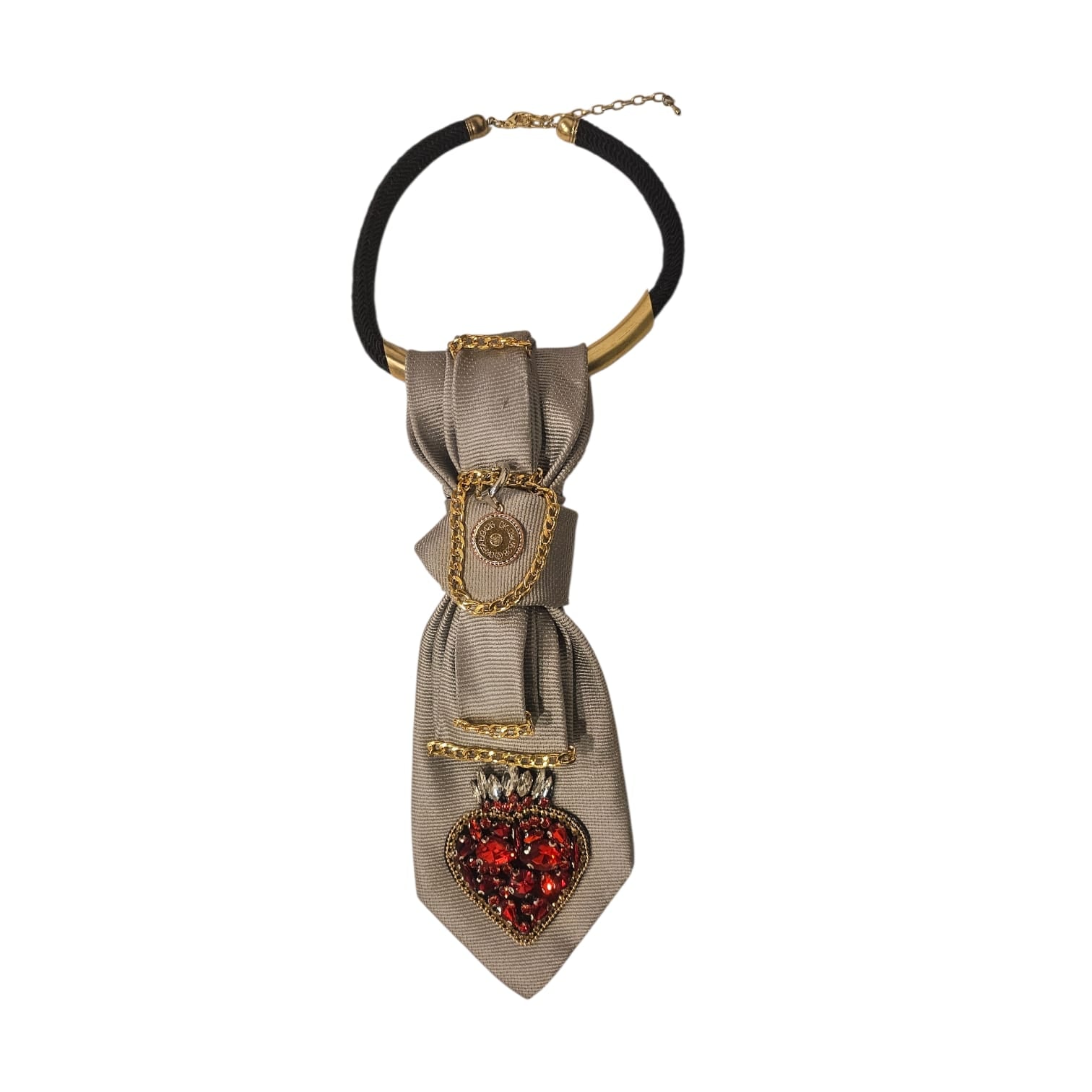 Elegant Claudia De Rosa Jewelry Cravatta Gioiello Ex Voto in vibrant colors, displayed flat with detailed gemstone embellishments.