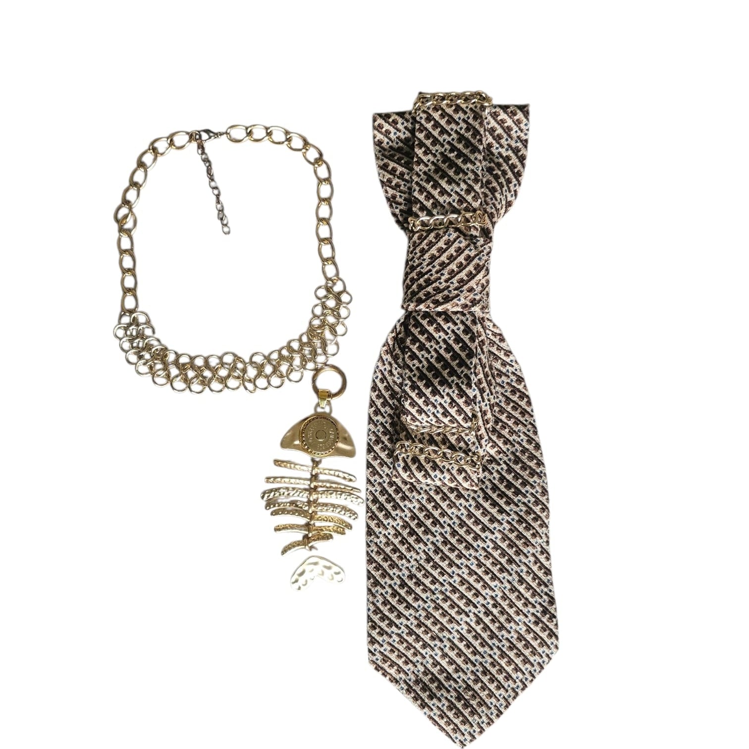 Gold fish-shaped Cravatta Gioiello by Claudia De Rosa Jewelry, featuring a versatile 3-in-1 design with elegant jewelry details.