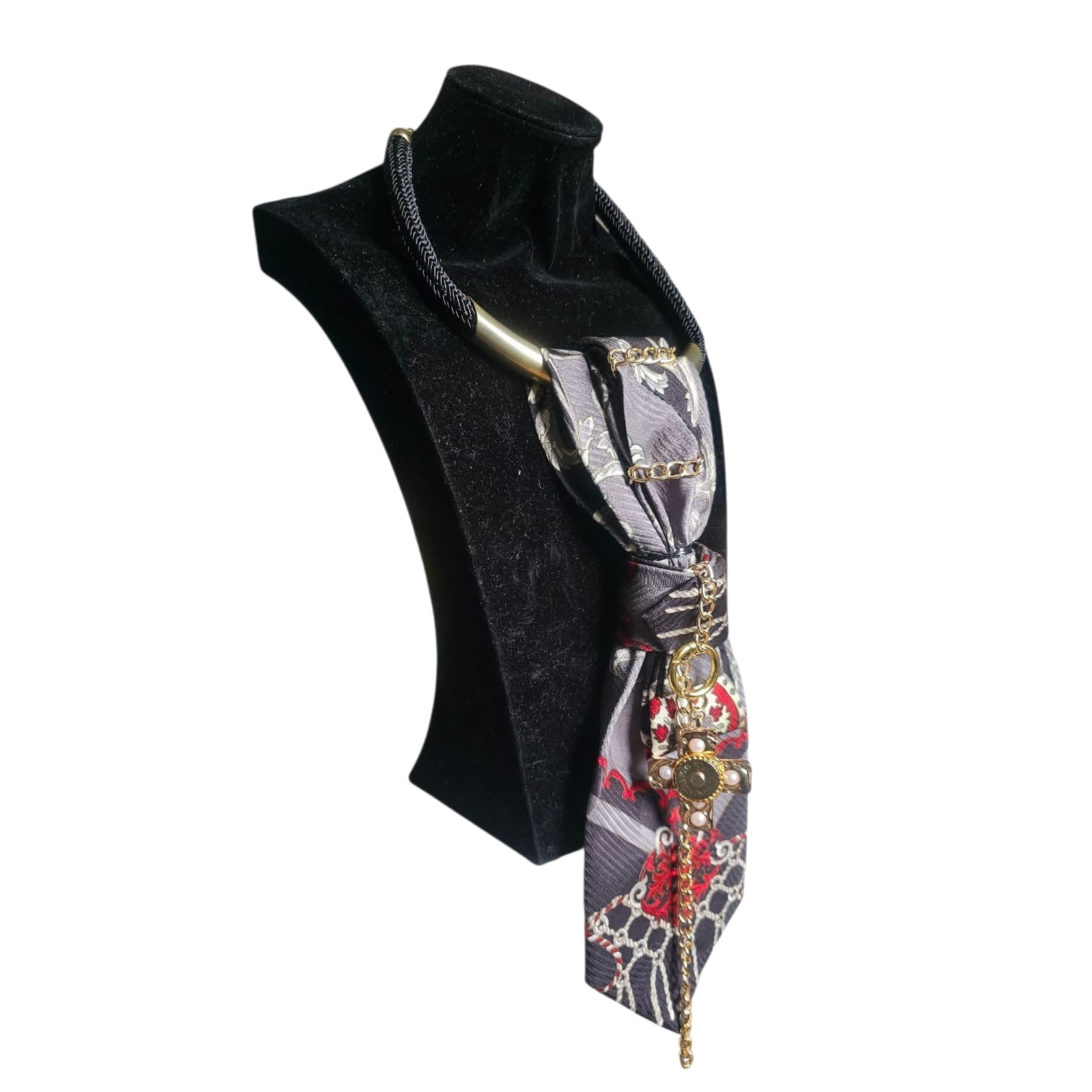 Claudia De Rosa Jewelry Cravatta Gioiello Imperial Cross displayed on a mannequin, featuring elegant jewelry design with cross motif.