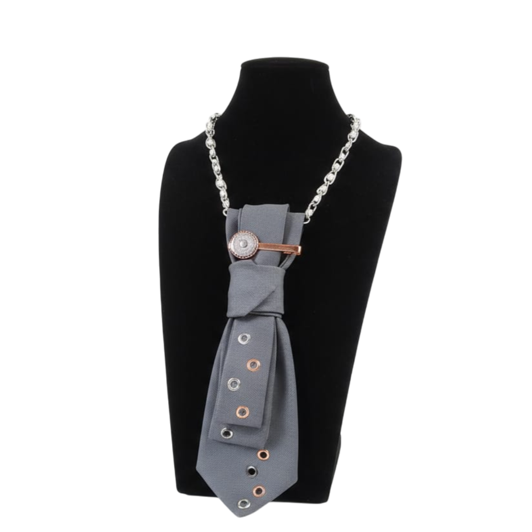 Elegant grey cravatta gioiello by Claudia De Rosa Jewelry featuring sparkling details and intricate design.