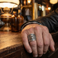 Black silver pirate-themed ring by BDG Accessories featuring a bold Anello Uomo design with intricate sailing ship details.