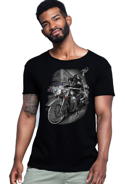 Street Style men's cotton fiammato T-shirt featuring a high Stares tattoo skull design on the front.