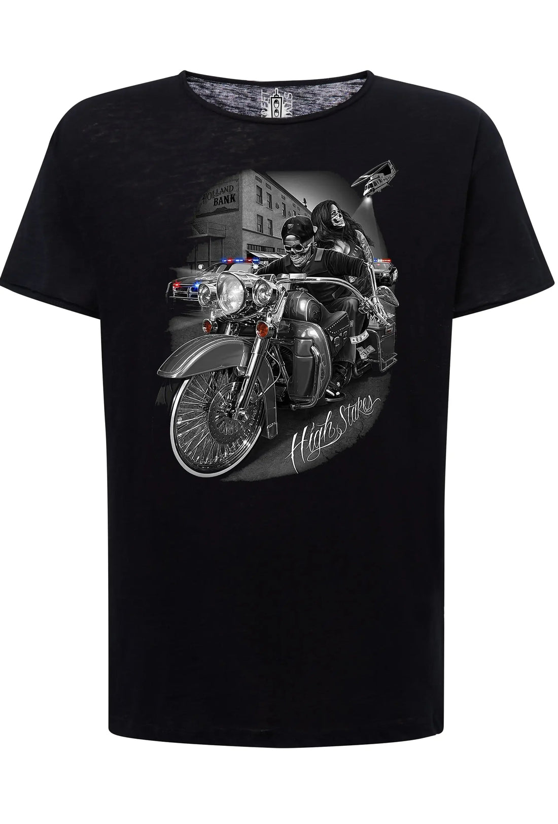 Urban STREET STYLE men's T-shirt with a high-stares tattoo skull design in cotton flame fabric.