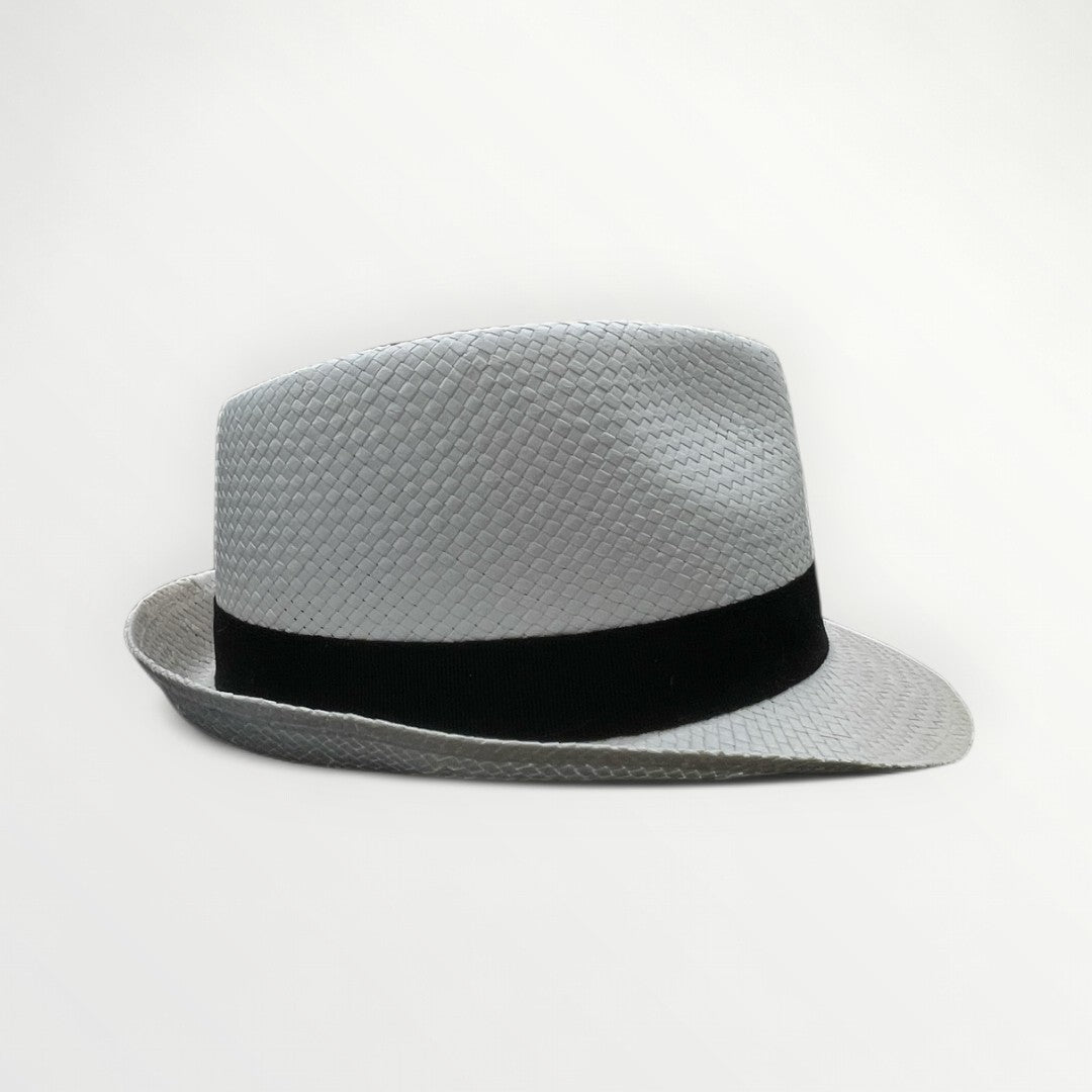 Sbarià straw trilby hat with a wide brim and textured paper straw design, ideal for sun protection and stylish summer wear.