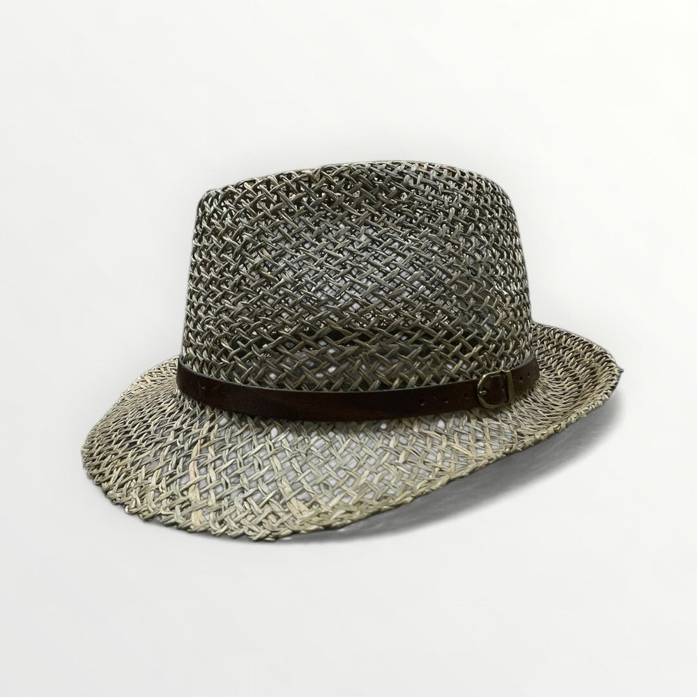 Cappello Trilby in paglia naturale con cinturino in eco pelle