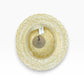 Interior view of Sbarià natural straw boater hat with spiral logo tag, showcasing handcrafted Italian craftsmanship.