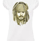 Stylized Johnny Depp pirate T-shirt for women by STREET STYLE, featuring a cinematic pirate design on 100% cotton urban fashion top.