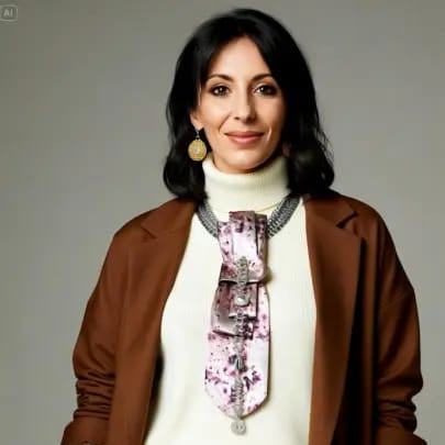 Claudia De Rosa Jewelry Cravatta Gioiello Cherry Blossom, elegant fabric tie with cherry blossom design worn by a model