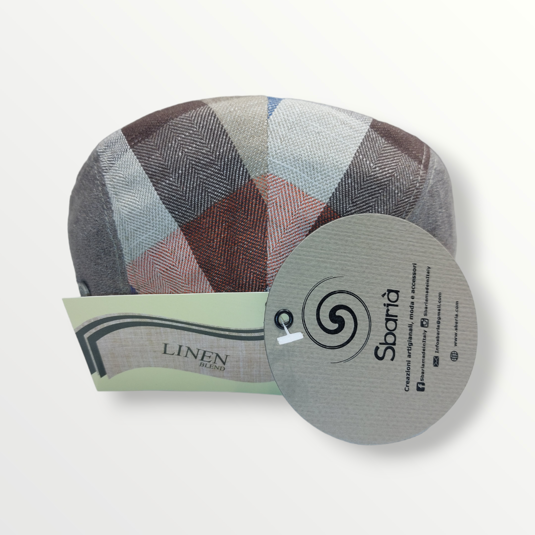 Coppola Levante multicolor e taupe in puro lino - Sbarià 