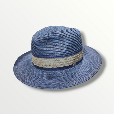 Cappello Fedora in paglia di carta blu