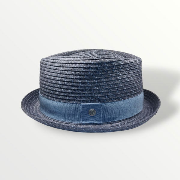 Cappello Pork Pie cupola a diamante in paglia di carta intrecciata blu