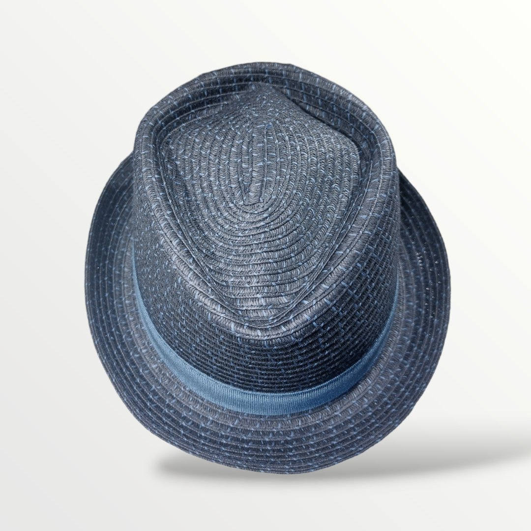 Cappello Pork Pie cupola a diamante in paglia di carta intrecciata blu - Sbarià 