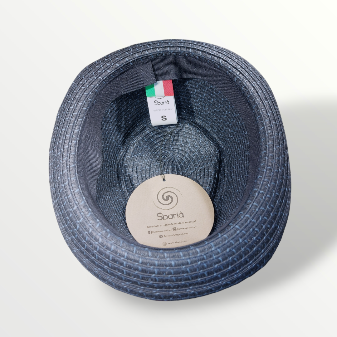 Cappello Pork Pie cupola a diamante in paglia di carta intrecciata blu - Sbarià 