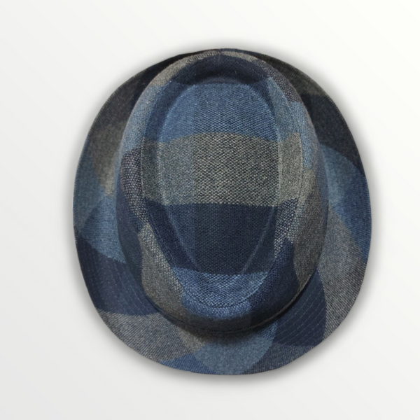 Cappello Trilby in pura lana look a quadri blu e grigio - Sbarià 