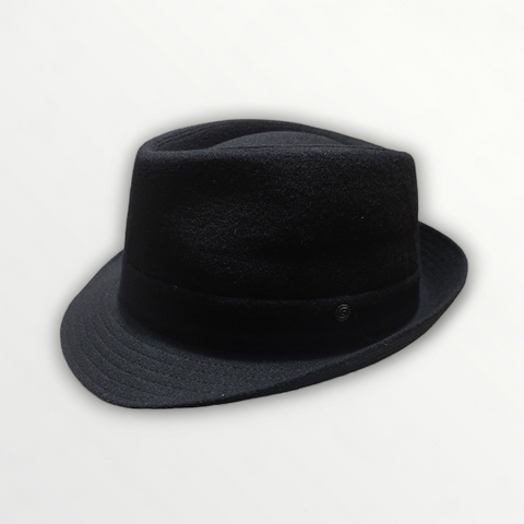 Cappello Trilby in lana vergine nera impermeabile