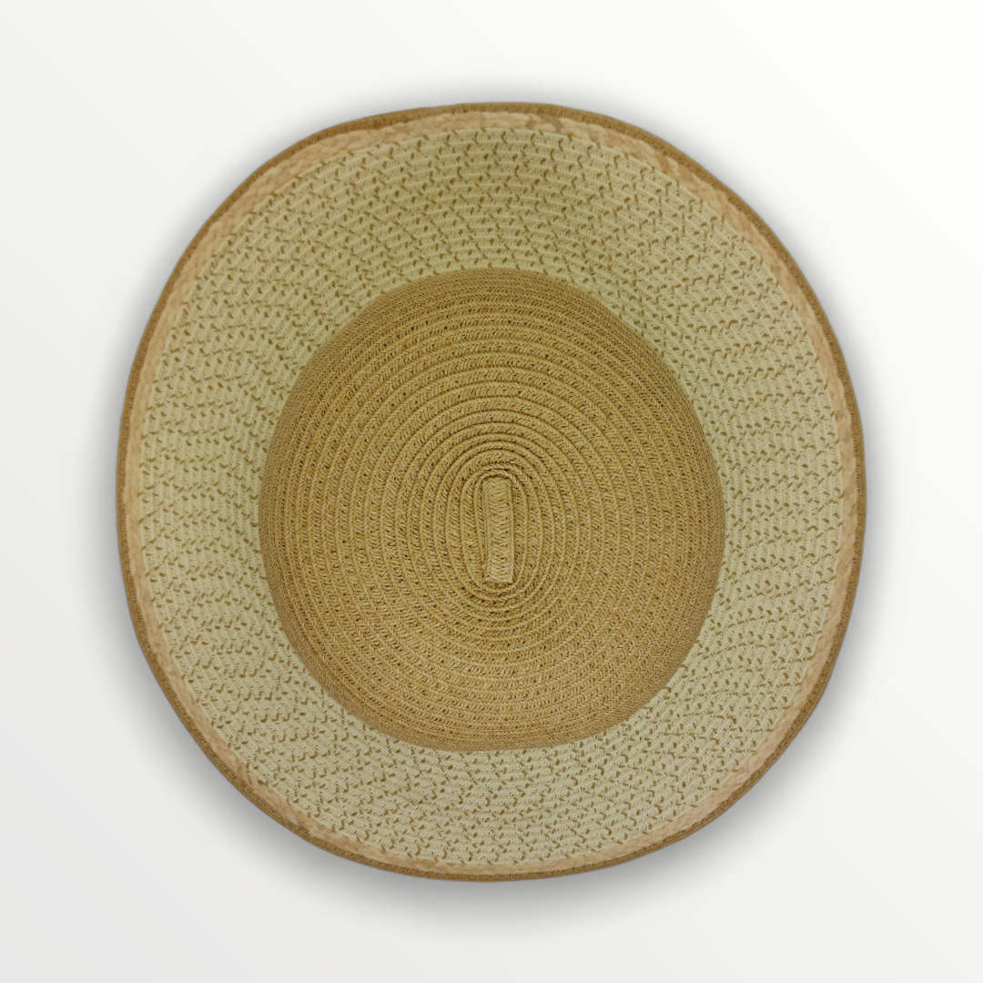 Beige women's primavera/estate straw woven hat with wide brim, perfect for summer outdoor wear.
