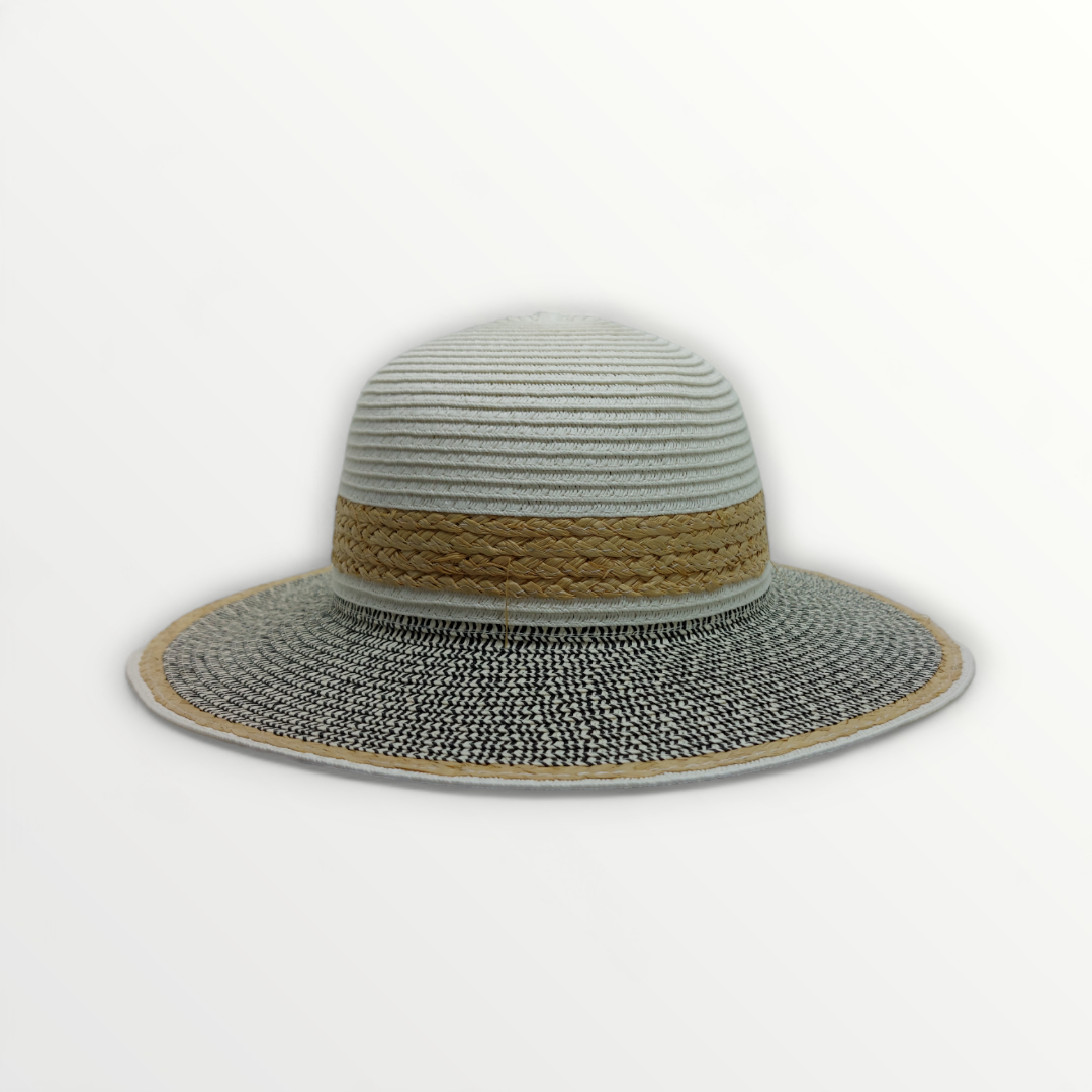 Women's Primavera/Estate woven straw hat with beige and white sale e pepe design, perfect for summer wear.