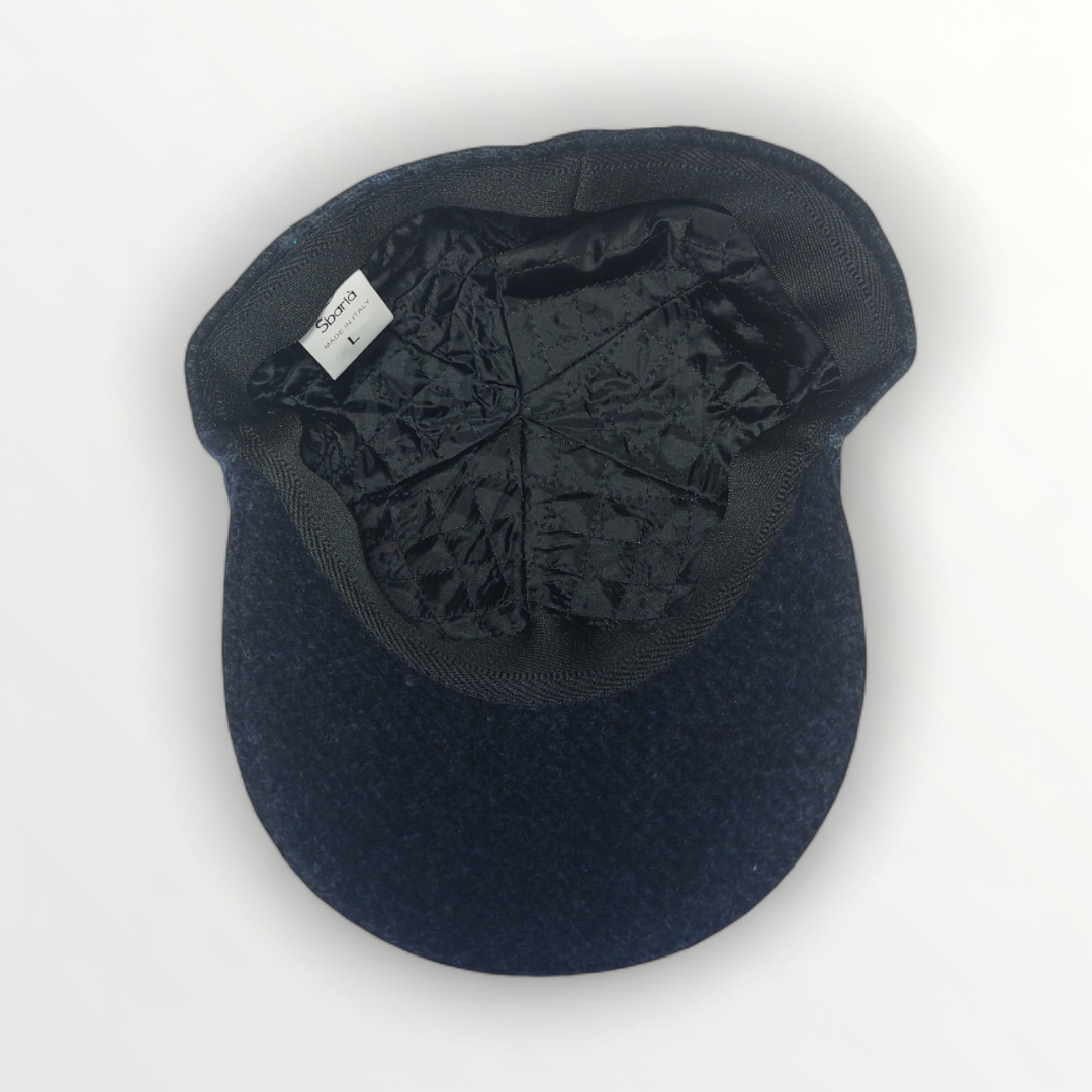 Blue and gray plaid wool baseball cap by Autunno/Inverno, featuring a classic design and textured fabric for stylish warmth.