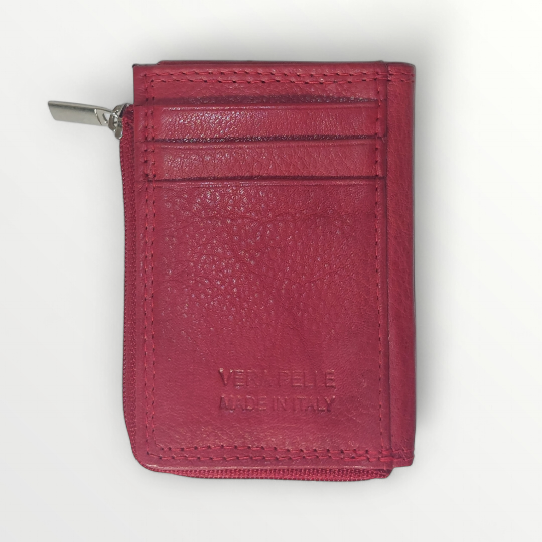 Black leather portafoglio jacket zip wallet with RFID protection from Protezione Rfid, featuring multiple card slots and secure closure.